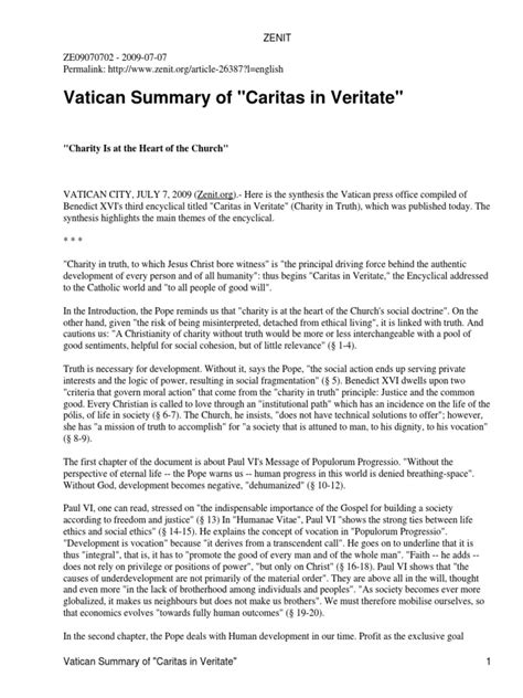 caritas in veritate summary|An Introduction to Caritas in Veritate .